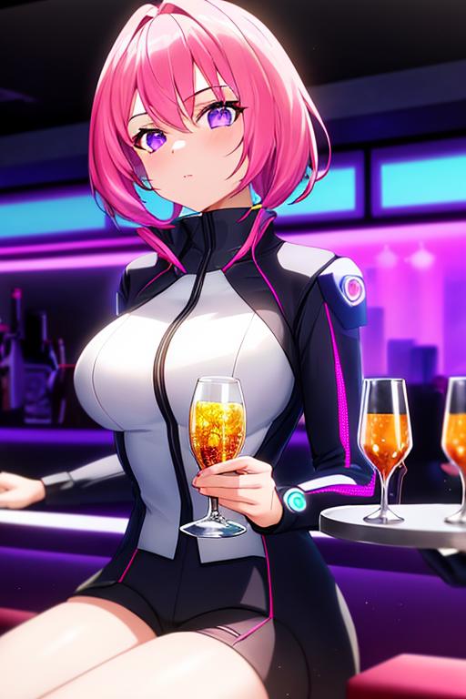 00207-984404886-Cyberpunk, 1girl, sitting in a futuristic bar, holding a glass, modified human, elegant suit, pink hair, purple eyes, looking in.png